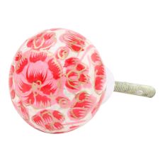 Red Floral Hand Painted Kashmiri Indian Cabinet Knobs